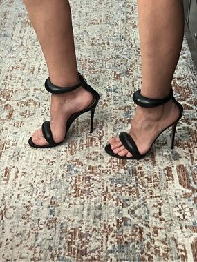 Black Padded Strap High Heel Bijoux Nappa Leather Sandals